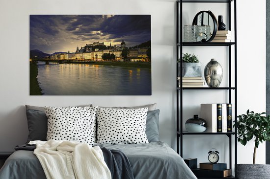 Toile Peinture Salzbourg coucher de soleil - 120x80 cm - Décoration murale