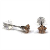 Aramat jewels ® - Zirkonia zweerknopjes ster 5mm oorbellen champagne chirurgisch staal