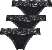 Hunkemöller Dames Lingerie 3-pack string Madison - Zwart - maat XS