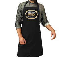Naam cadeau master chef Patrick - keukenschort - zwart - bbq schort cadeau - heren - vaderdag - verjaardag - Pensioen