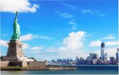Panorama op het Vrijheidsbeeld en de skyline van New York - Foto op Forex - 90 x 60 cm
