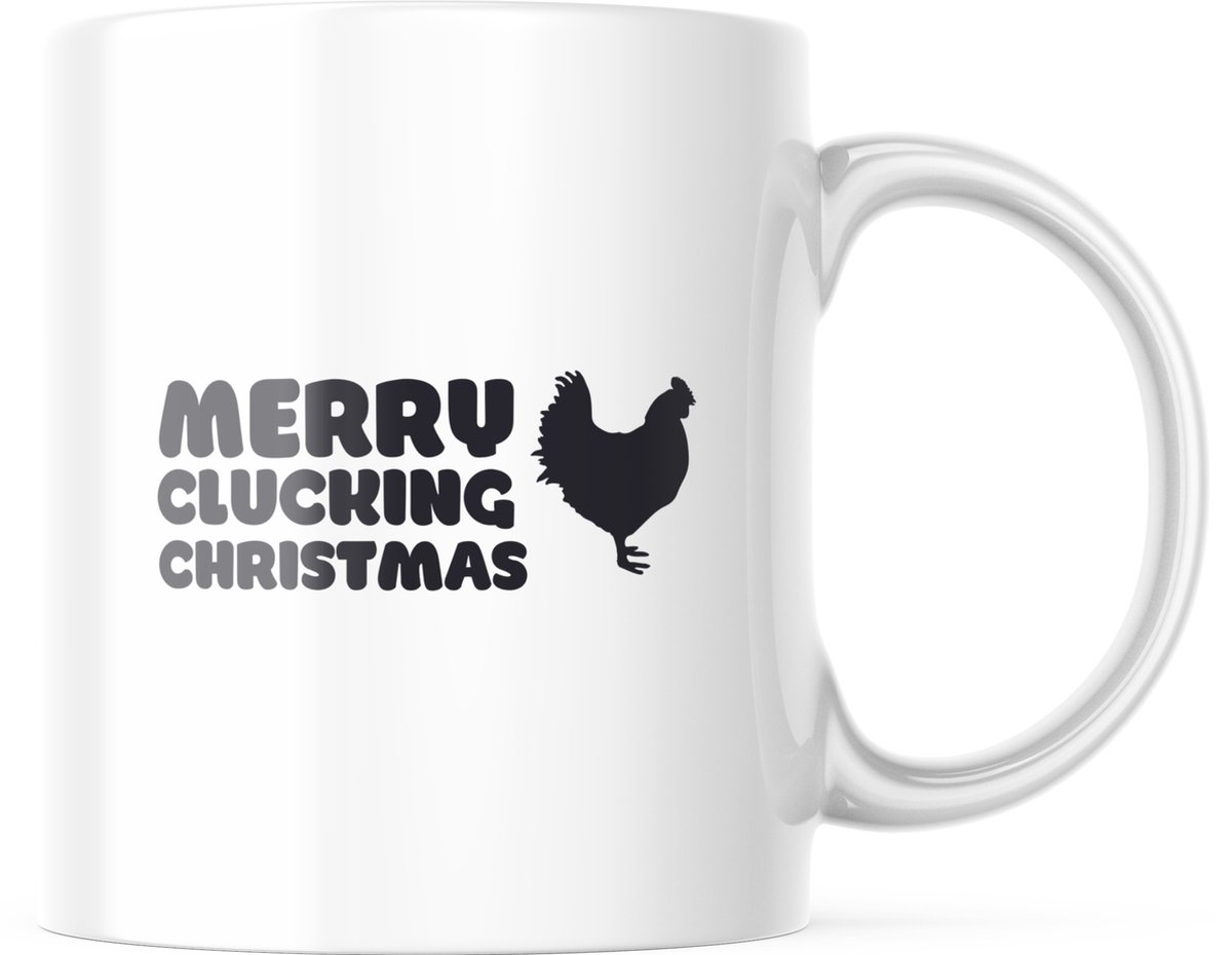 Kerst Mok met tekst: Merry clucking Christmas | Kerst Decoratie | Kerst Versiering | Grappige Cadeaus | Koffiemok | Koffiebeker | Theemok | Theebeker