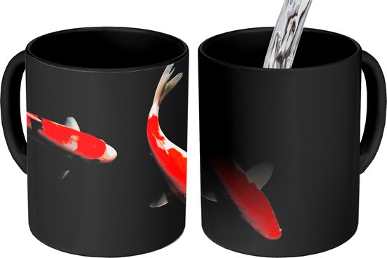 Mug magique - Photo sur tasse de chaleur - Deux carpes koi colorées sur fond noir - 350 ML - Cadeau Sinterklaas - Cadeaux de Noël - Cadeaux de chaussures - Cadeaux à distribuer