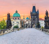 Pont Charles, Vieille Ville et Tour de Prague au lever du soleil, - Papier peint photo (en allées) - 250 x 260 cm
