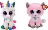 Ty - Knuffel - Beanie Boo's - Harmonie Unicorn & Fiona Pink Cat