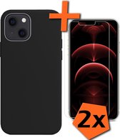 Hoesje Geschikt voor iPhone 13 Mini Hoesje Siliconen Cover Case Met 2x Screenprotector - Hoes Geschikt voor iPhone 13 Mini Hoes Back Case - Zwart