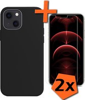 iPhone 13 Mini Hoesje Met 2x Screenprotector - iPhone 13 Mini Case Zwart Siliconen - iPhone 13 Mini Hoes Met 2x Screenprotector