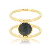 My Bendel - Dubbele ring- goud - met zwarte cateye steen - Unieke ring met mooie cateye steen - Met luxe cadeauverpakking