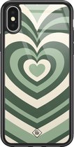 iPhone X/XS hoesje glass - Hart swirl groen | Apple iPhone Xs case | Hardcase backcover zwart