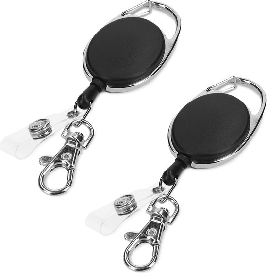 kwmobile sleutelhanger met uittrekbaar koord - Set van 2 stuks - Uitschuifbare broekclip voor sleutels en pasje - Uittrekbare pasjeshouder - Zwart