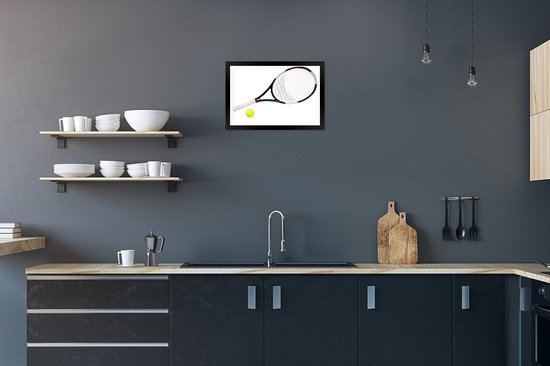 Cadre photo avec affiche - Raquette de tennis et balle de tennis sur fond blanc - 30x20 cm - Cadre pour affiche