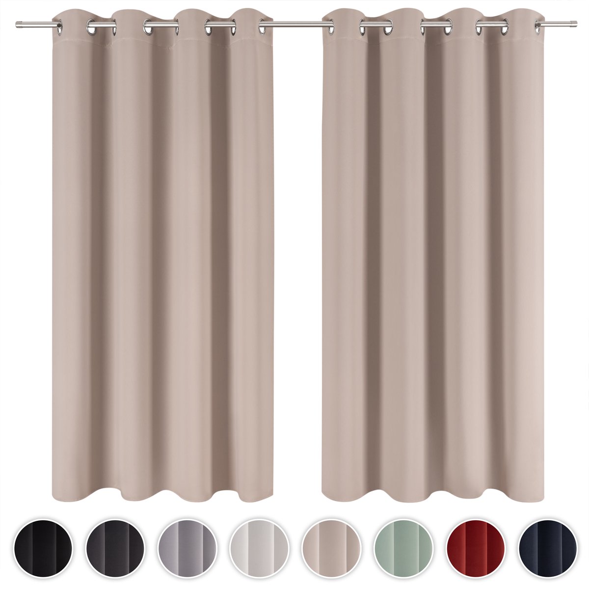 Blumtal Gordijnen - Verduisterend Gordijn Kant en Klaar - Blackout Gordijnen - 132 x 215 cm - Taupe - Set van 2