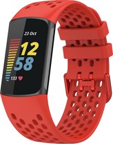 Bandje Voor Fitbit Charge 5 - Sport Point Band - Rood - One Size - Horlogebandje, Armband