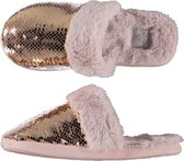 Dames instap slippers/pantoffels met pailletten roze maat 39-40