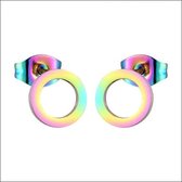 Aramat jewels ® - Regenboog zweerknopjes ronde oorbellen chirurgisch staal 9mm