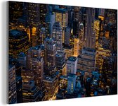 Wanddecoratie Metaal - Aluminium Schilderij Industrieel - New York - Manhattan - Nacht - 90x60 cm - Dibond - Foto op aluminium - Industriële muurdecoratie - Voor de woonkamer/slaapkamer