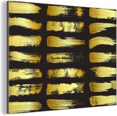 Wanddecoratie Metaal - Aluminium Schilderij Industrieel - Gouden strepen op een zwarte achtergrond - 80x60 cm - Dibond - Foto op aluminium - Industriële muurdecoratie - Voor de woonkamer/slaapkamer