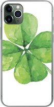 Geschikt voor iPhone 11 Pro Max hoesje - Klavertje Vier - Waterverf - Plant - Siliconen Telefoonhoesje