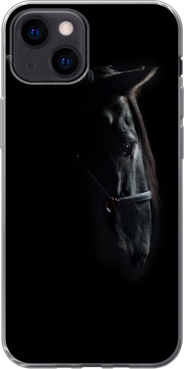 Telefoonhoesje Geschikt voor iPhone 13 mini hoesje - Paard - Licht - Zwart - Siliconen Telefoonhoesje Telefoonhoesje
