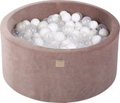 Ronde ballenbak VELVET 90x40 - Beige incl 300 ballen - Wit, Transparant | Ballenbakje.nl