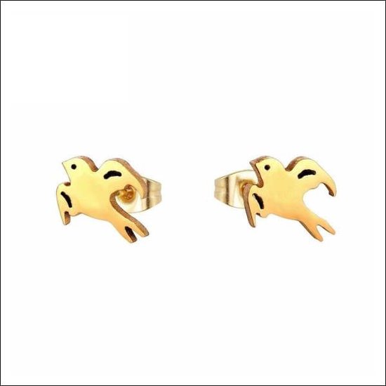 Aramat jewels ® - Zweerknopjes oorbellen vogel goudkleurig chirurgisch staal 10mm