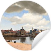 WallCircle - Muurstickers - Behangcirkel - Gezicht op Delft - Schilderij van Johannes Vermeer - 50x50 cm - Muurcirkel - Zelfklevend - Ronde Behangsticker