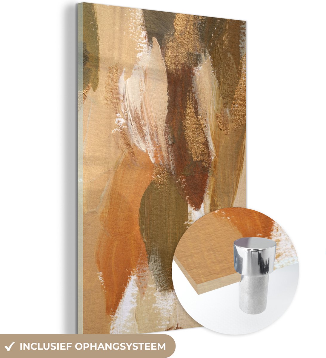 MuchoWow® Glasschilderij 60x90 cm - Schilderij acrylglas - Verf - Groen - Oranje - Foto op glas - Schilderijen