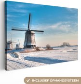 Canvas - Windmolens - Winter - Nederland - Sneeuw - Landschap - Slaapkamer - 120x80 cm - Canvasdoek - Canvas schilderij