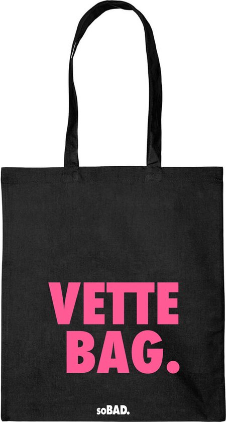 Draagtas Vette bag - fluor roze - katoenen tas - soBAD. - met leuke grappige tekst