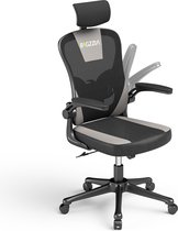 Chaise de bureau - Chaise ergonomique avec accoudoirs 2D, appui-tête réglable en hauteur, dossier de soutien lombaire - Zwart et gris