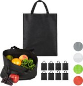 Relaxdays boodschappentas - 10 stuks - stoffen tas - effen gekleurd - opvouwbaar - 50 x 40 - zwart