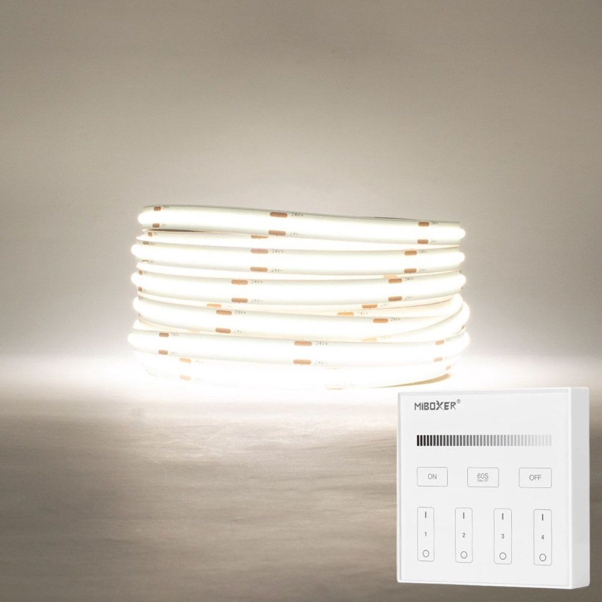 DiamantLED LED Strip COB - 5 Meter - Complete Set - 6000k - Koud Wit - 24V - 480LED/m - Met Draadloze Mi-Light(MiBoxer) Touch Wandbediening(Wit) Neutraal wit