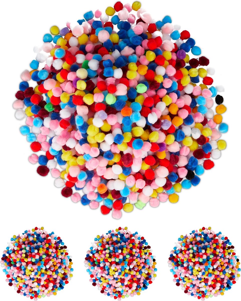 relaxdays 4000 x Mini pompons - kleuren - knutsel pompons - decoratie pompons - 1cm