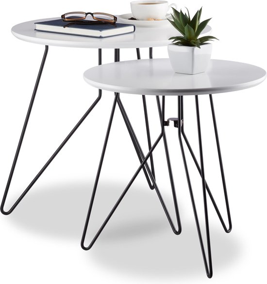 Cordelia Riskeren Carry relaxdays bijzettafel set van 2 stuks - bijzettafeltje wit - rond tafeltje  - salontafel | bol.com
