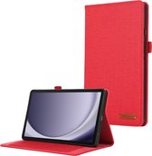 Case2go - Tablet hoes geschikt voor Samsung Galaxy Tab A9 - Bookcase van spijkerstof met pasjeshouder - Rood
