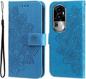 Oppo Reno 10 / 10 Pro Hoesje Bloemen Book Case met Pasjeshouder Blauw