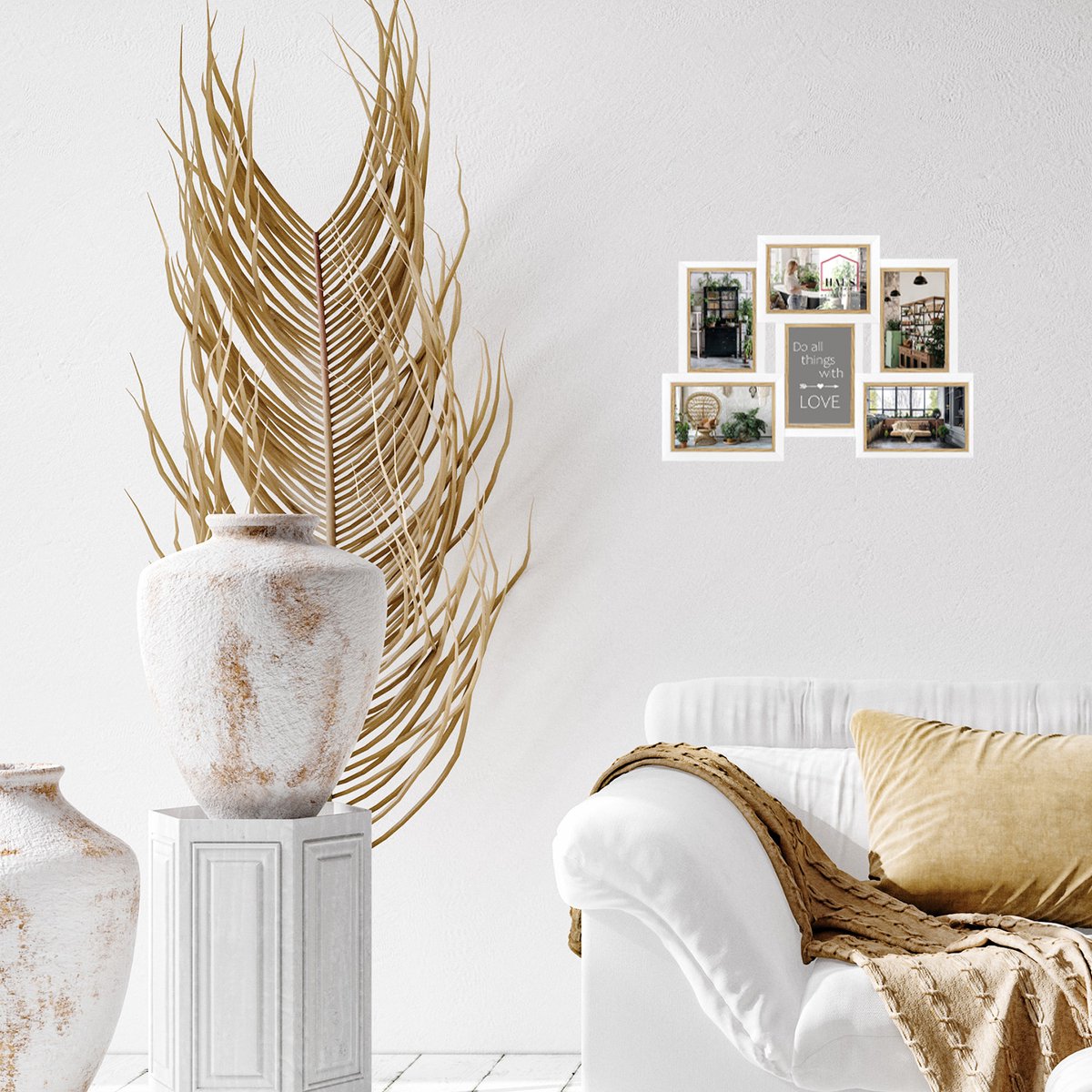 HAES deco Houten Multi Fotolijst / Galerie Fevik in wit met bruin voor 6 foto's 10x15 (formaat 45,5x32 cm) - CV662HS Multicolor