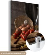 MuchoWow® Peinture sur verre 30x40 cm - Peinture sur verre acrylique - Planche à découper - Légume - Nature morte - Pâtes - Off - Tomate - Planche à découper - Photo sur verre - Peintures