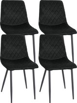 CLP Telde Set de 4 Chaises de salle à manger - Sans accoudoirs - Structure en métal - Velours - Velours - noir