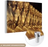 MuchoWow® Glasschilderij 180x120 cm - Schilderij acrylglas - Buddhas op een rij - Foto op glas - Schilderijen