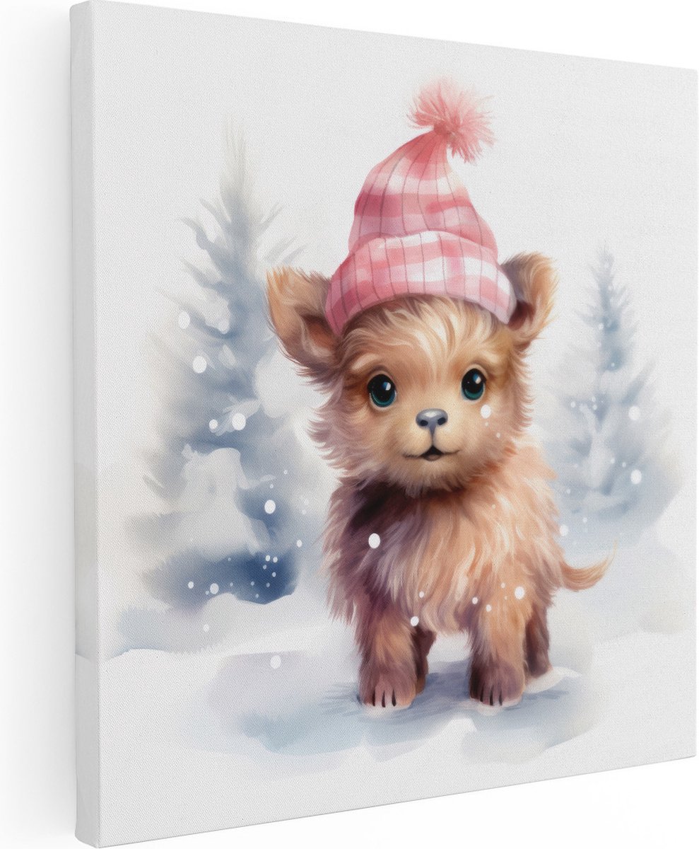 Artaza Canvas Schilderij Schattige Baby Schotse Hooglander - 50x50 - Foto Op Canvas - Canvas Print