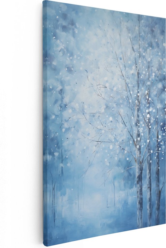 Artaza Canvas Schilderij Wintersbos - Olieverf Tekening - Winter - 20x30 - Klein - Foto Op Canvas - Canvas Print
