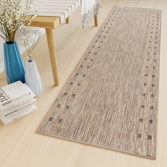Tapiso Melissa Runner Tapis Beige à Poils Ras Intérieur Plein air Taille - 70x100