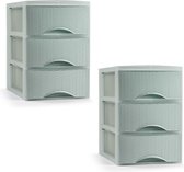 Caisson à tiroirs/organiseur de bureau Plasticforte - 2x - 3 tiroirs - vert menthe - L18 x L25 x H33 cm