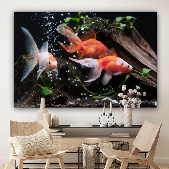 Canvas schilderij 180x120 cm - Wanddecoratie Dieren - Goudvis - Water - Muurdecoratie woonkamer - Slaapkamer decoratie - Kamer accessoires - Schilderijen