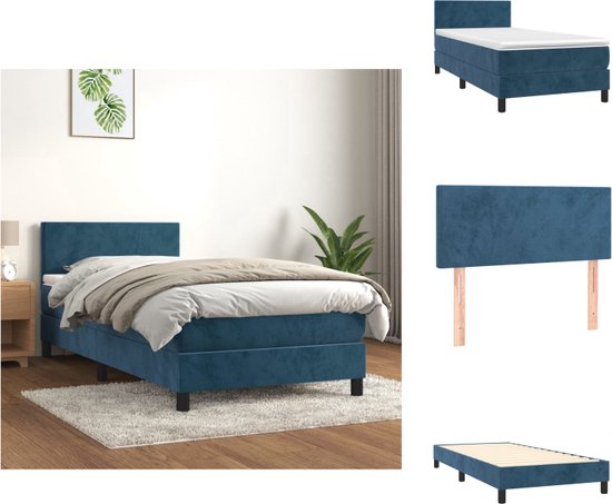 vidaXL Boxspringbed - vidaXL - Bed - 203x100x78/88 cm - Donkerblauw - Fluweel - Hoofdbord - Pocketvering matras - Middelharde ondersteuning - Huidvriendelijk topmatras - Bed