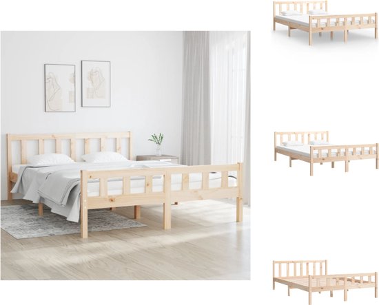 vidaXL Bedframe Grenenhout - Klassiek design - 140x200 cm - Onbehandeld - Bed