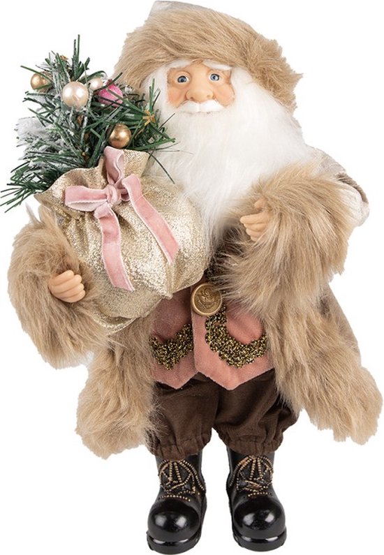 Beeld Kerstman 63 cm Beige Roze Kunststof Kerstfiguren