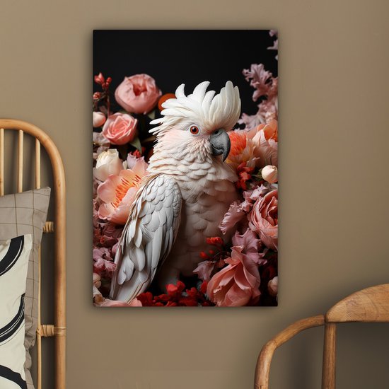 Peinture sur toile 40x60 cm - Oiseau Cacatoès - Accessoires de décoration de chambre - Peintures fleurs de salon - Décoration murale oiseaux chambre - Décoration murale cuisine - Tissu mural intérieur - Décoration maison