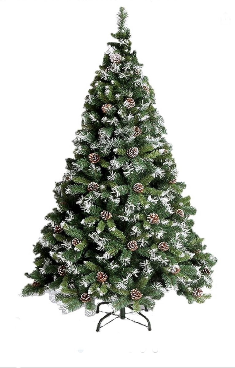 Kunstkerstboom, moeilijk ontvlambaar, snelle montage, kerstdecoratie, kunst dennenboom, kerstboom met standaard, groen pvc met sneeuweffect, 240 cm